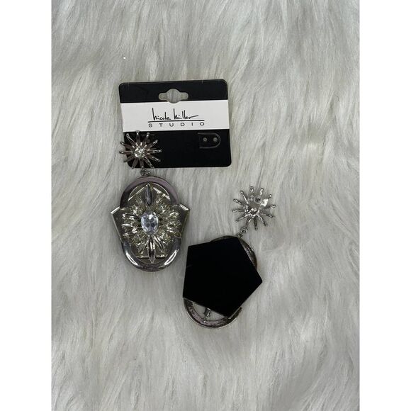 Nichole Miller Studio Silver Pated Class Stones Dangle Earrings - Picture 5 of 5